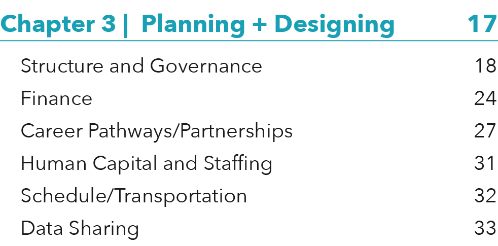 Chapter 3   Planning + Designing 17 Structure and Governance 18 Finance 24 Career Pathways Partnerships 27 Human Capi   