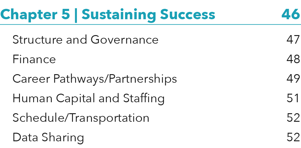 Chapter 5   Sustaining Success 46 Structure and Governance 47 Finance 48 Career Pathways Partnerships 49 Human Capita   