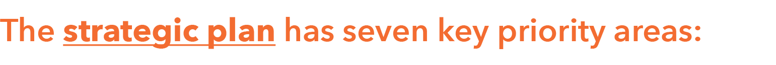 The strategic plan has seven key priority areas: