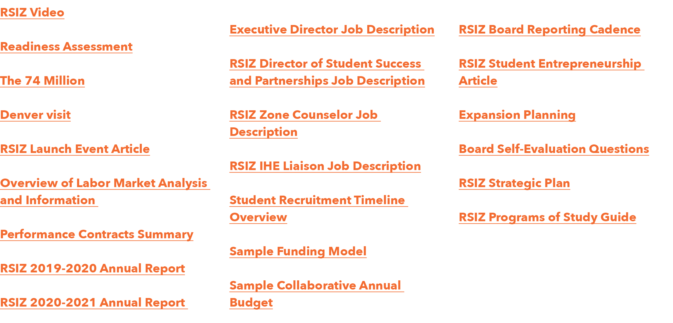 RSIZ Video Readiness Assessment The 74 Million Denver visit RSIZ Launch Event Article Overview of Labor Market Analys   