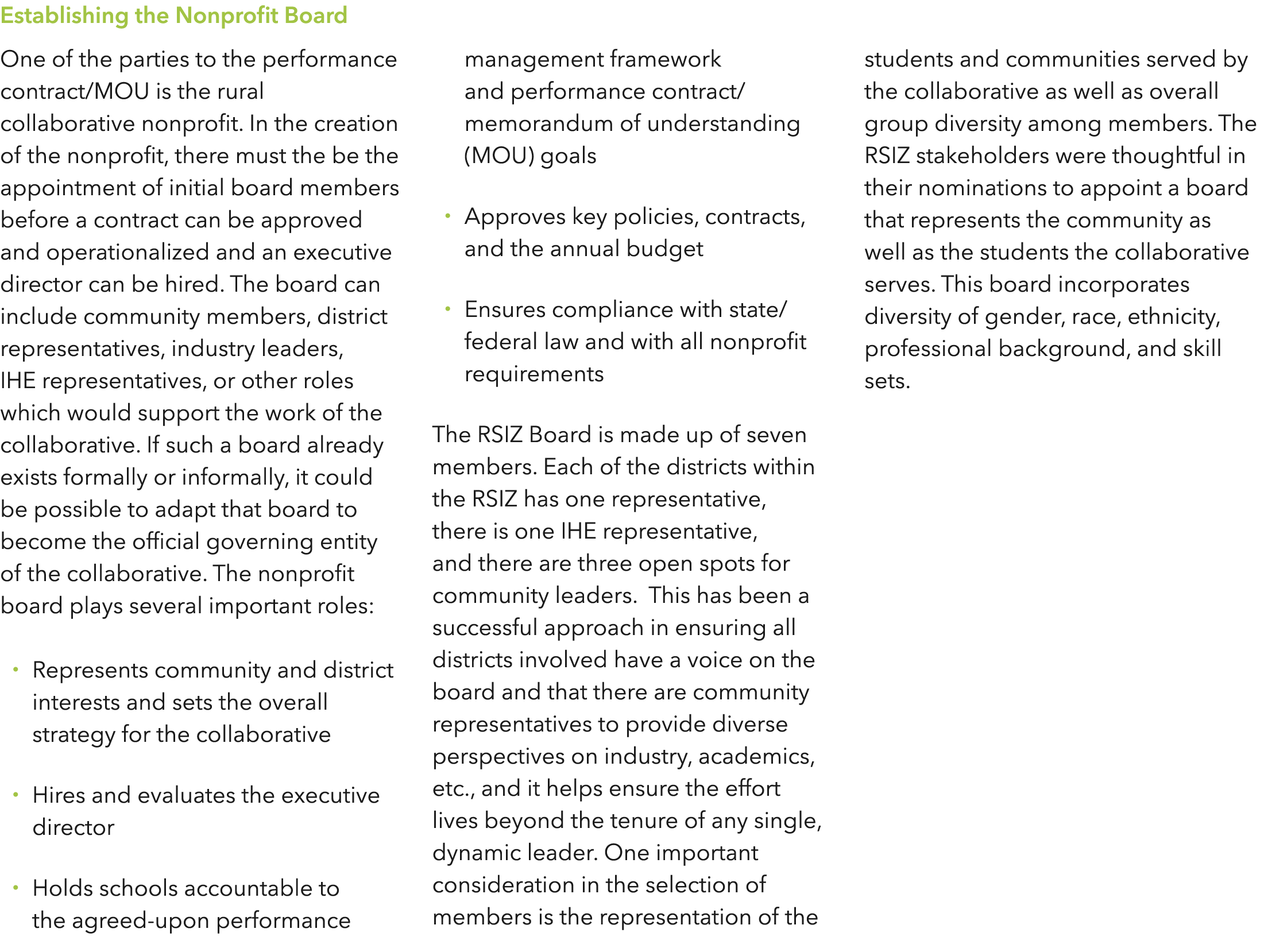 Establishing the Nonprofit Board One of the parties to the performance contract MOU is the rural collaborative nonpro   